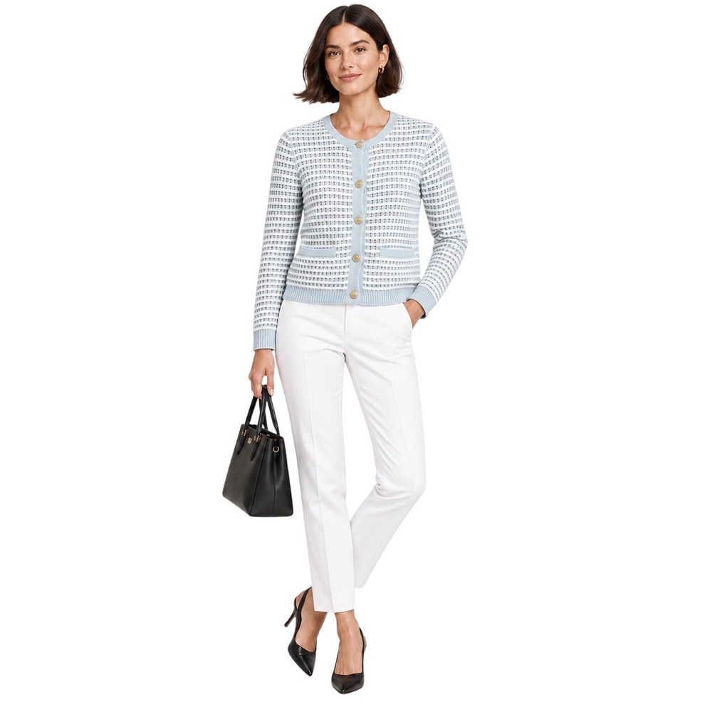 Rag & Bone Marlee Striped Open Knit Cardigan Ice Blue White Large Preppy